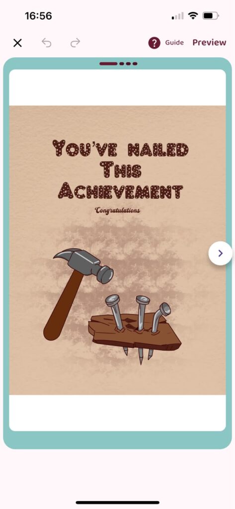 Lovebox ecard with a hammer and nails illustration that reads You've Nailed This Achievement on a beige background